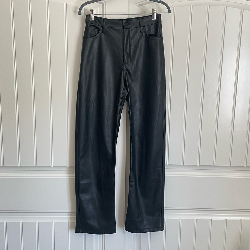 Hollister black faux leather ultra high rise straight trouser pants size 27